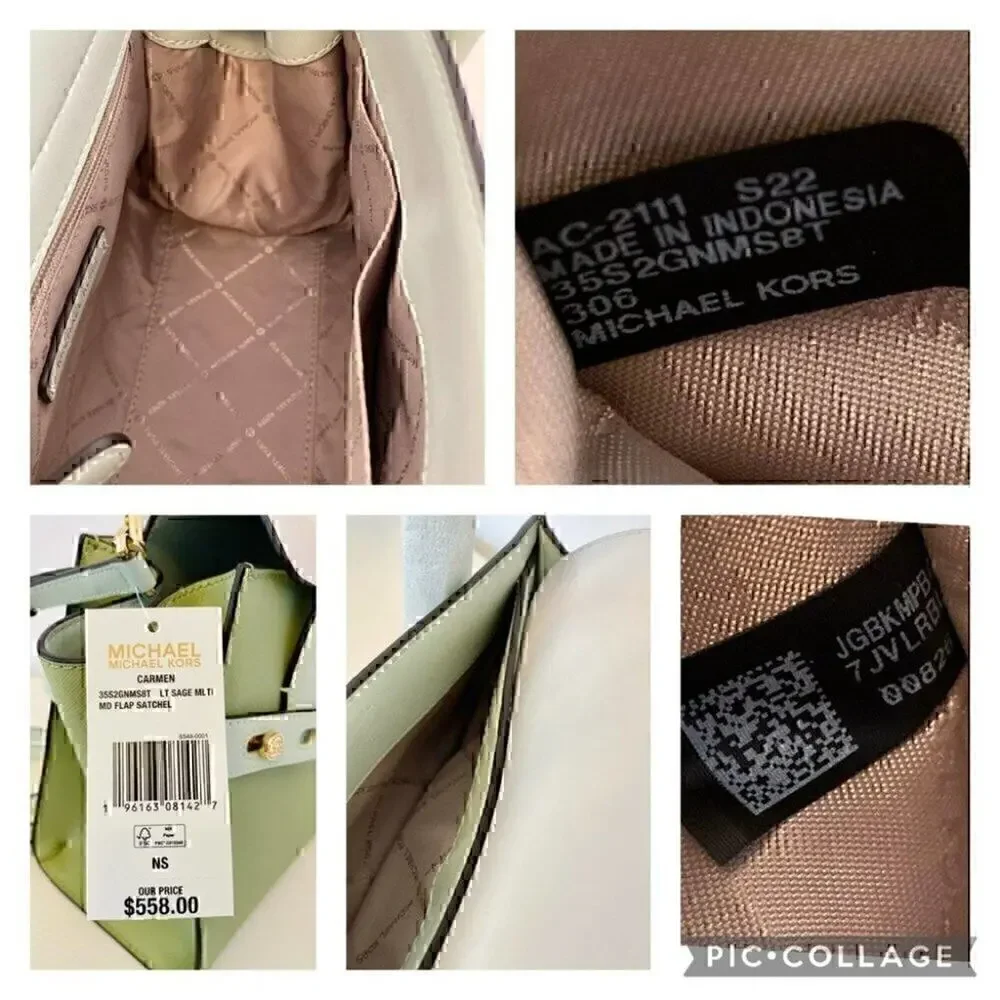 Michael Kors Purse Carmen Medium Flap Satchel shoulder bag light sage